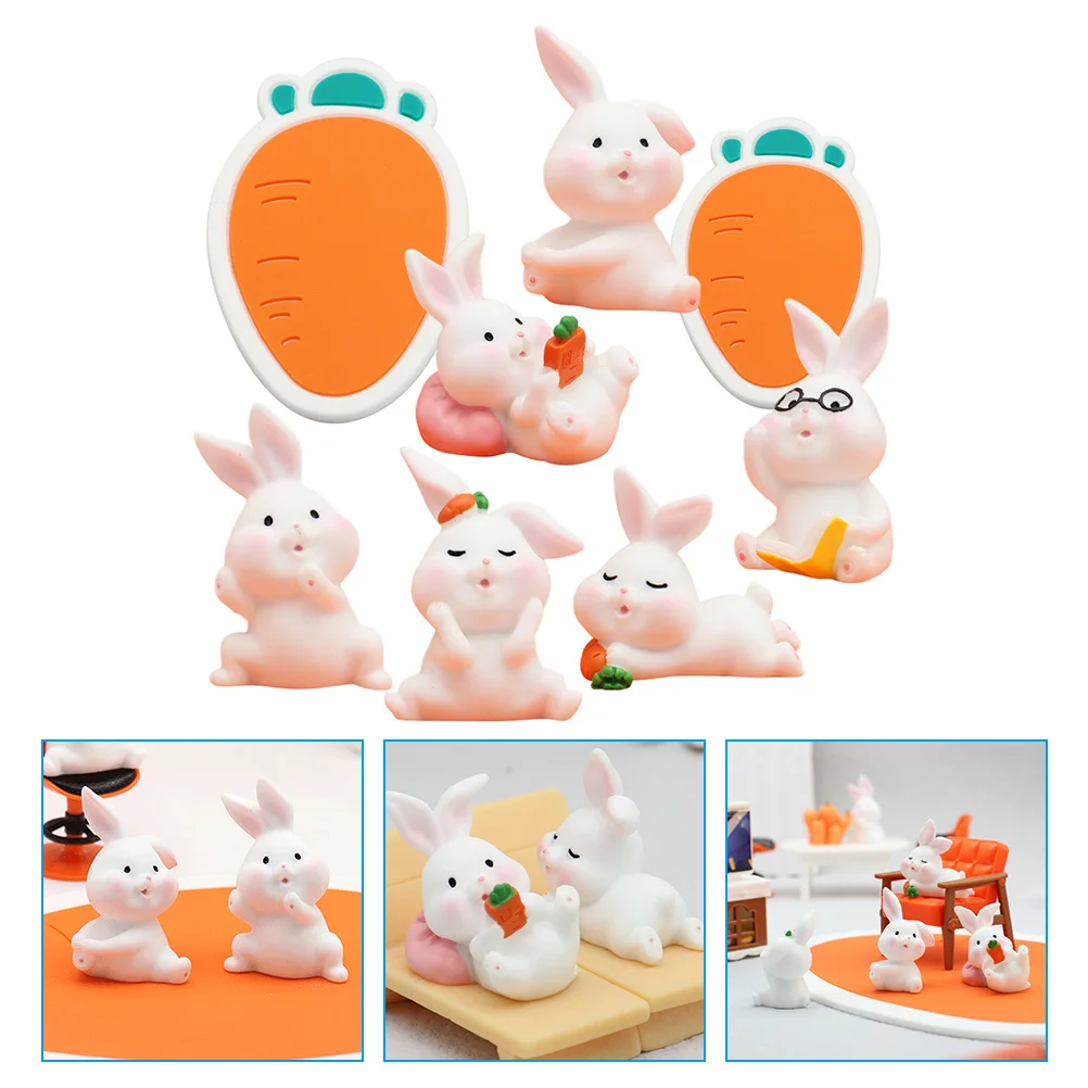

1 set 1 Set Of Mini Resin Bunny Figurines Cute Rabbit Ornaments For Home Desk Car Decor Micro Landscape Small Animal Statues