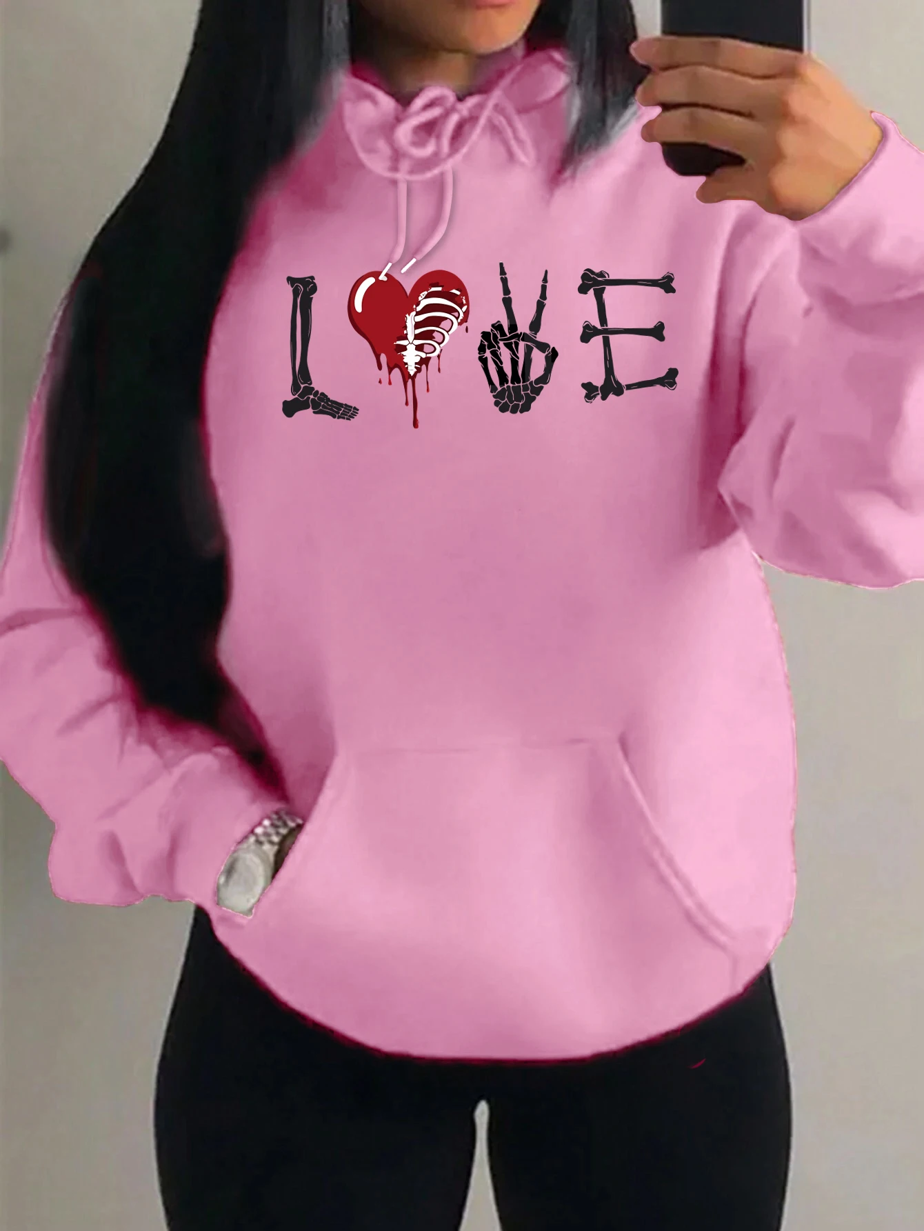 

Женские худи с дизайном «Рука с черепом», в стиле хип-хоп, с карманами, универсальные, повседневные, спортивные, флисовые, в стиле Y2K, осенняя одежда для женщин