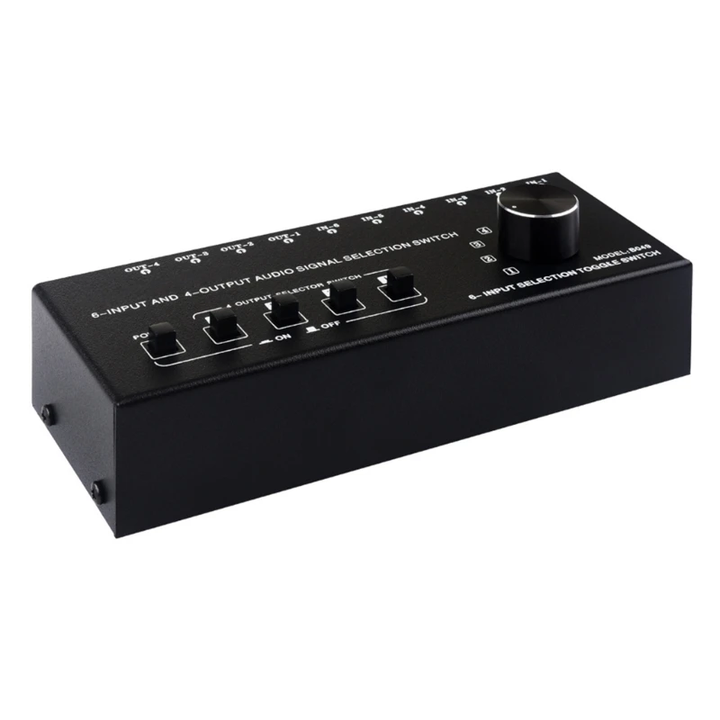 ADWE Sound Selector Switcher 6 in 4 Out Stereo Sound Switcher Box 6 In 4 Out Splitters Selector for Speaker Headphones