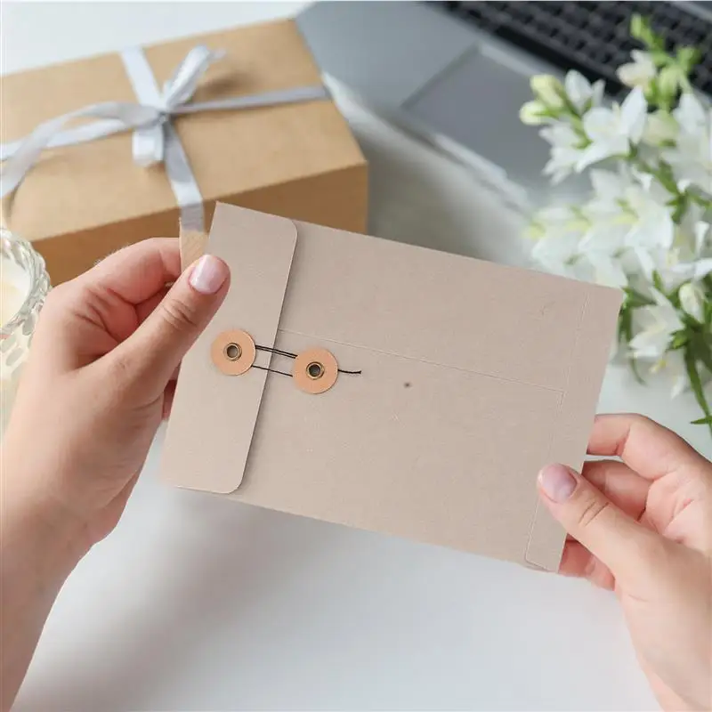 6Pcs Paper File Pouches String Button Design File Document Folders Thick File Pockets Photos Journal Storage Budget Envelopes