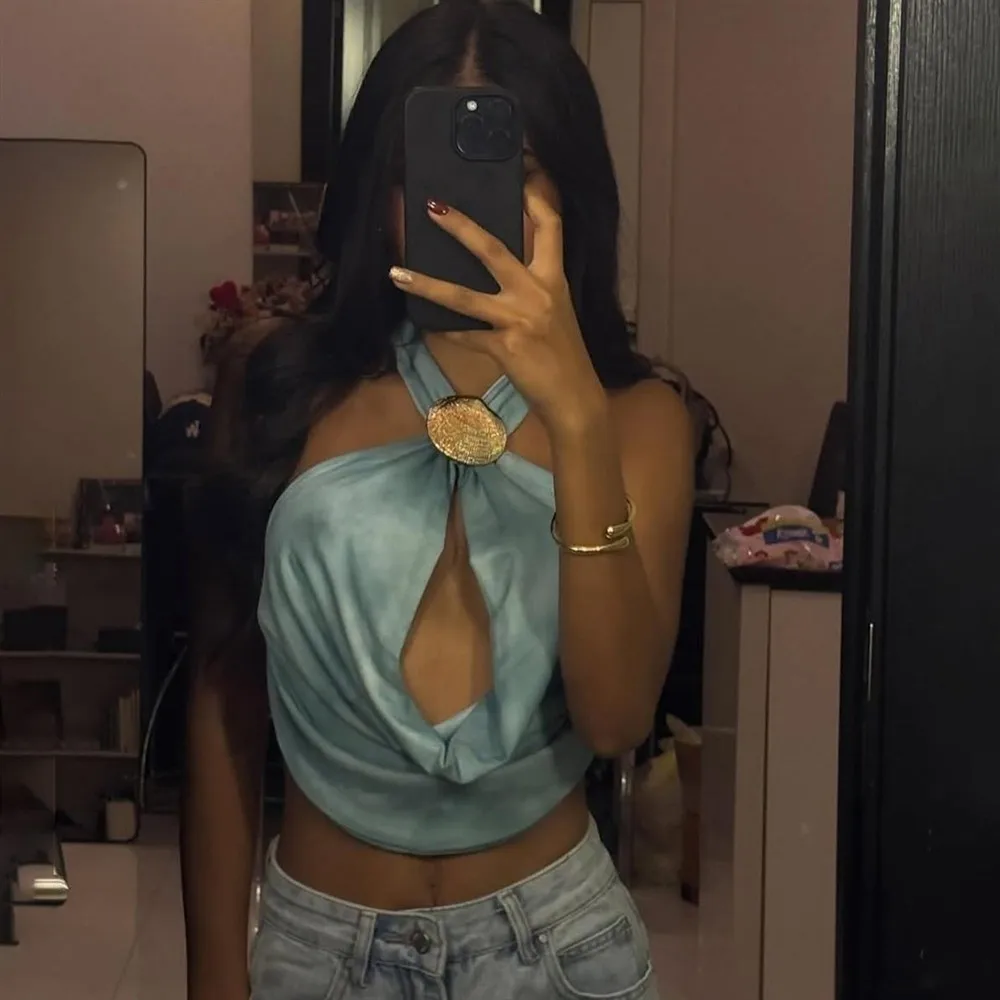 أنثى سوينغ الرقبة الرسن معلقة الرقبة كاميس الدبابات سترة المحاصيل القمم المرأة الأزرق الاستوائية عطلة مهرجان عارية الذراعين Hotsweet بروتيل #5