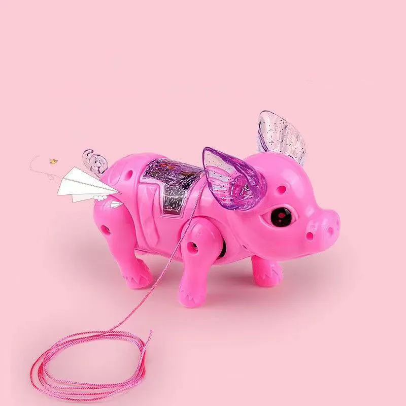 Cartoon Electric Leash Pig Toy Fun Running Electric Leash Piggy Light Up Music Walking Pig Toys Creative Children Birthday Gifts