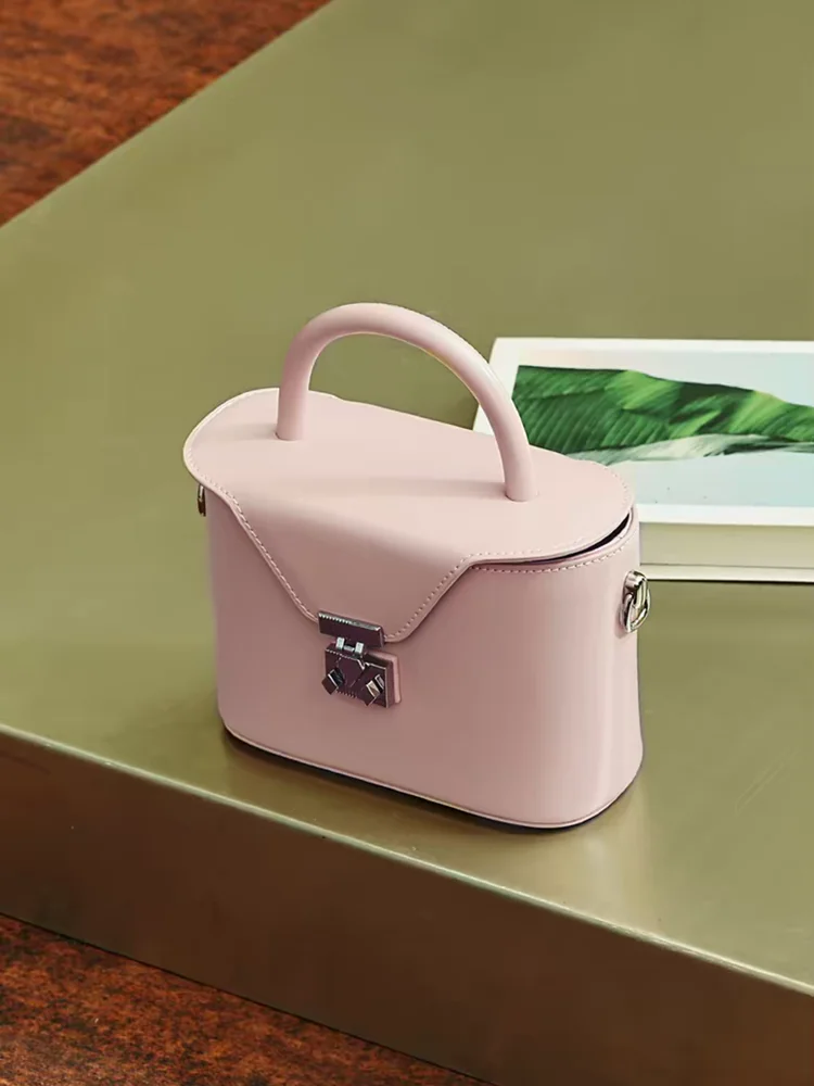 GENGWO Pink Fashion Unique Genuine Leather Women Tote Box Bag\Handbag Simple Casual Real Leather Lady Shoulder Crossbody Bag