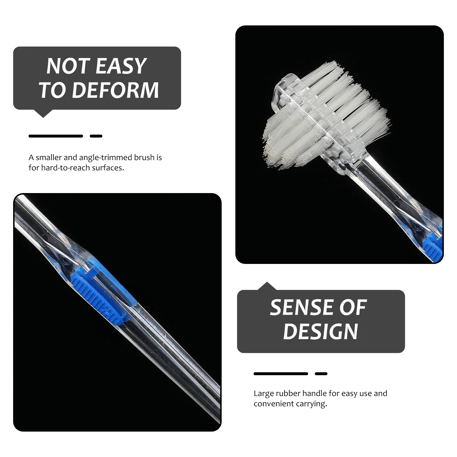 

3Pcs Double-Sided Denture Brush Transparent False Teeth Cleaner Large Brush Head for Denture Cleaning Double Sided Toothbrush