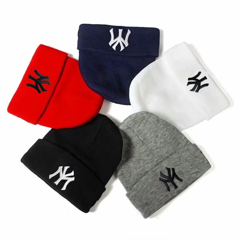 Fashion Korean Style Autumn and Winter Letter Embroidery Solid Color Warm Unisex Knitted Hats Men Women Outdoor Sport Ski Cap