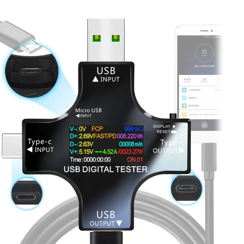 Color Screen Tester USB Tester TFT Color Bluetooth Type-C PD Digital Voltmeter Vurrent Meter Ammeter Voltage Usb Current Tester