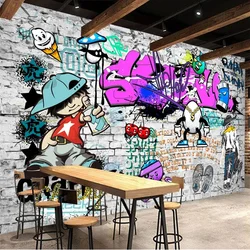 Papier Peint Mural 3D Personnalisé, Style Tendance, Art de Rue, Graffiti, Brique, Mur de Fond, Salon, Chambre à Coucher, Restaurant