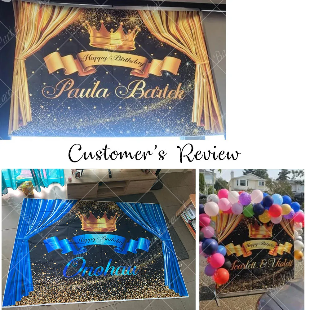 พื้นหลังสุขสันต์วันเกิด Royal Crown Prince Gold Glitter ฉากหลัง Golden ผ้าม่านปรับแต่งชื่ออุปกรณ์ตกแต่ง