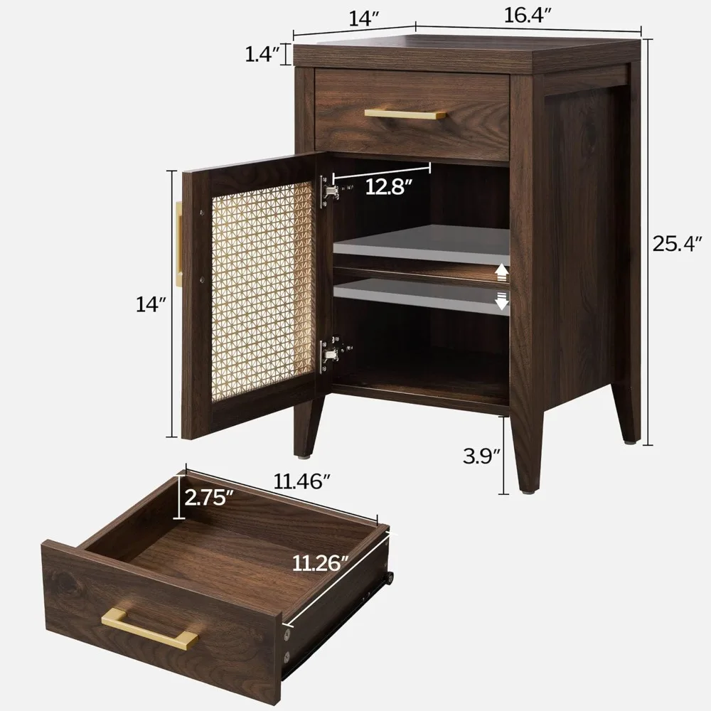 Mid Century Modern Nightstands Pair with Drawers, Wooden Vintage-Style Bedside Tables for Storage