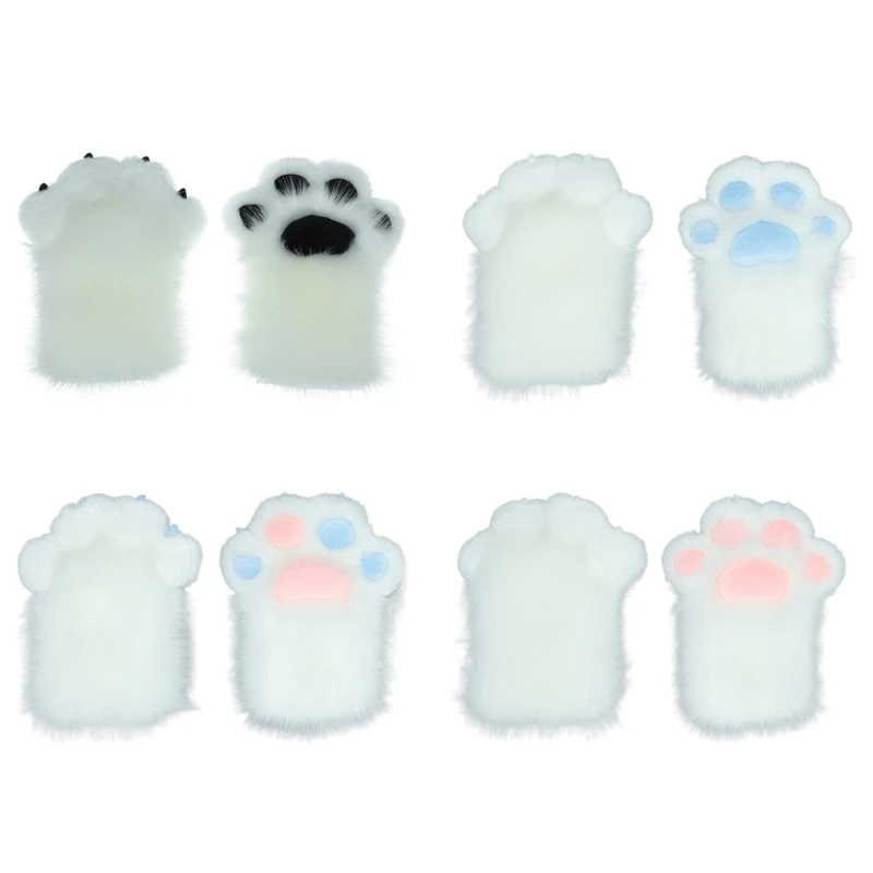 Cute Roleplay Costume Beast Paw Gloves Women Plush Fingerless Animal Claw Gloves Girl Adult Halloween Party Dress Up Hand Covers