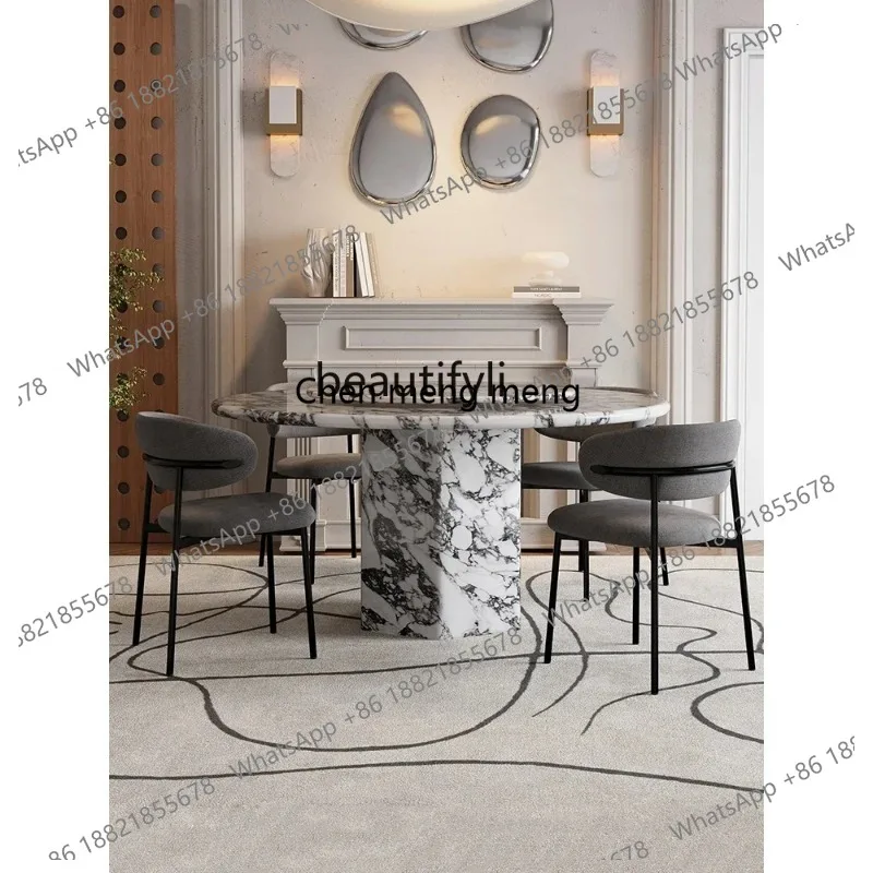 

French Retro Simple Marble Dining Table and Chair Assemblage ZoneTurntable Large and Small Apartment Type Household Dining Table