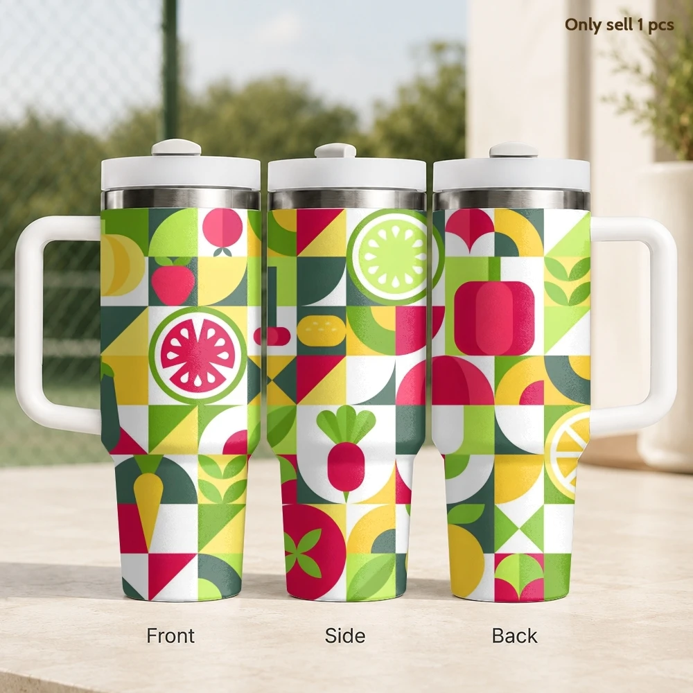 

Botanical Green Abstract Vacuum Flasks 40oz Stainless Steel Insulated Tumbler with Handle Straw Leakproof Cup Daily Travel Mug