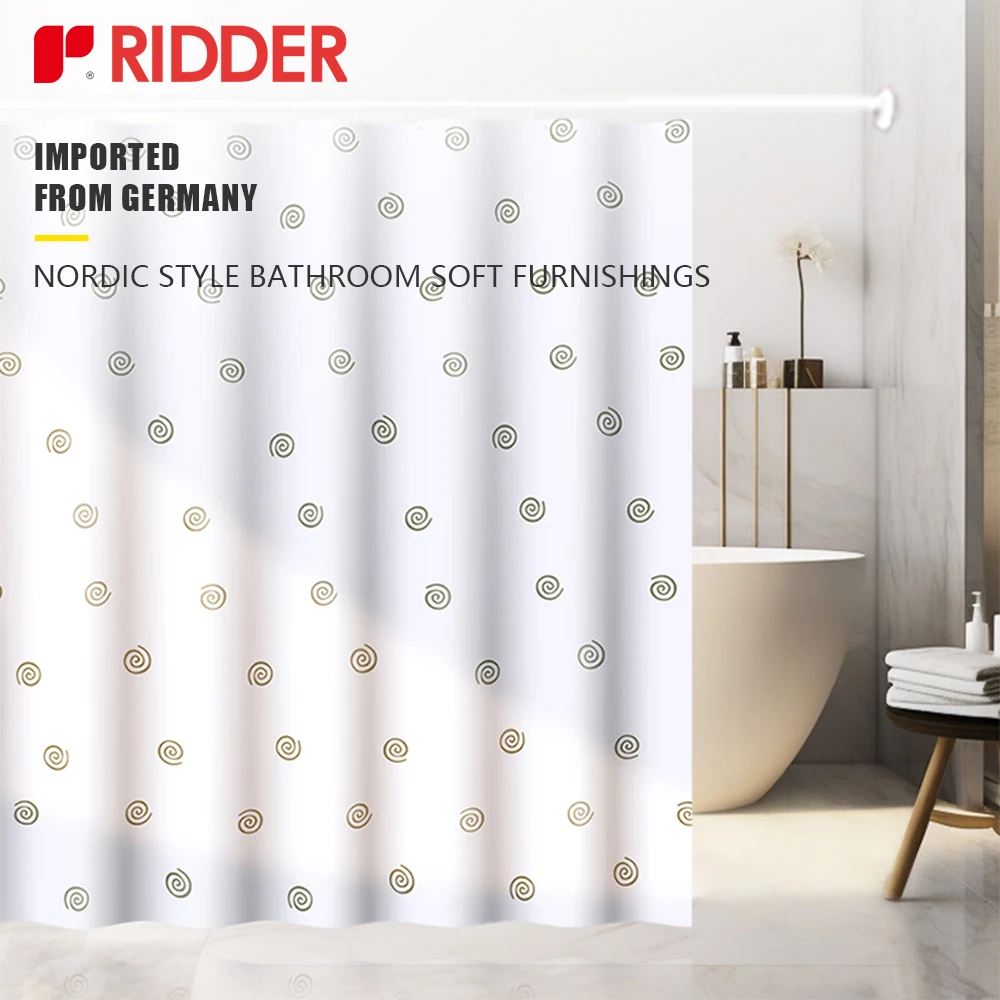 RIDDER Shower Curtain Polyester EU Standard,180x200cm Waterproof Shower Curtain swirl pattern Rust Proof Rolling Hooks