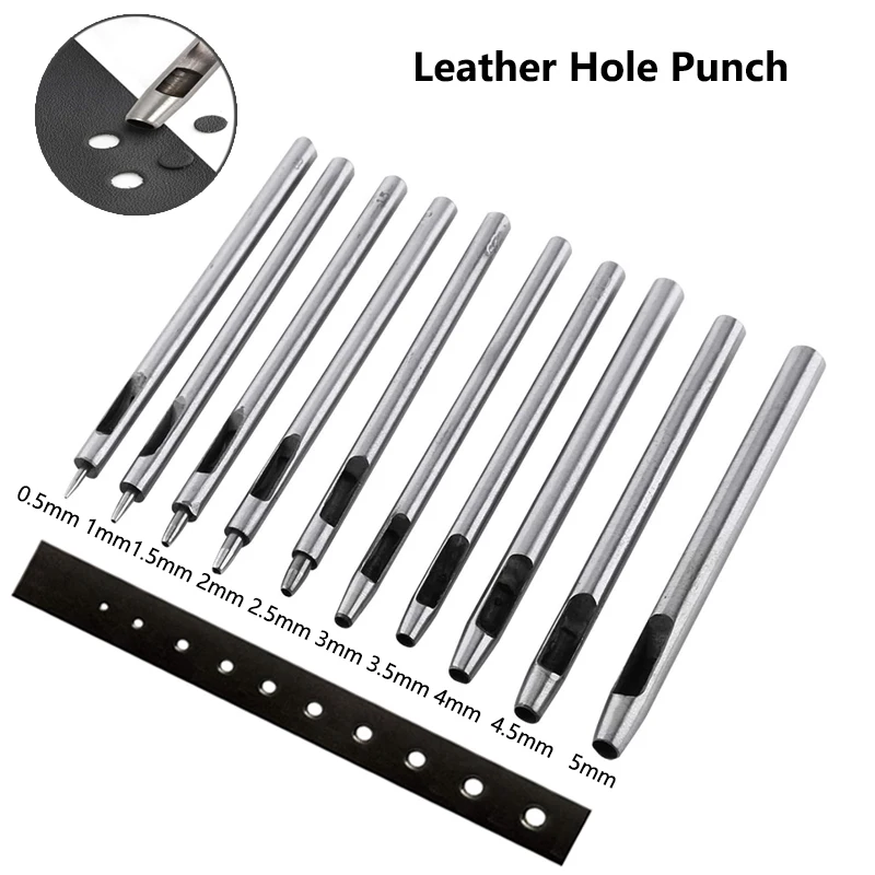 10Pcs Leather Hole Punch Set Hardened Carbon Steel Punching Tool DIY Belt/Watch Strap Kit Great Gift for Leathercrafters