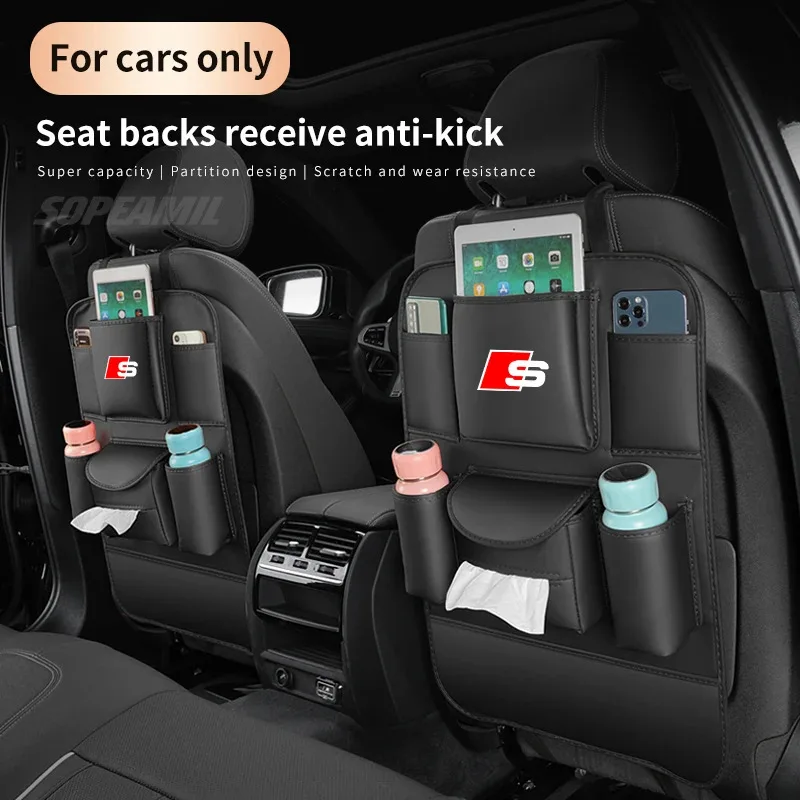 

For Audi S Line S3 S4 S5 S6 S7 S8 SQ5 SQ7 RS3 RS4 RS5 RS6 RS7 Car Seat Back Multi-pocket Storage Bag Seat Rear Anti-kick Pad