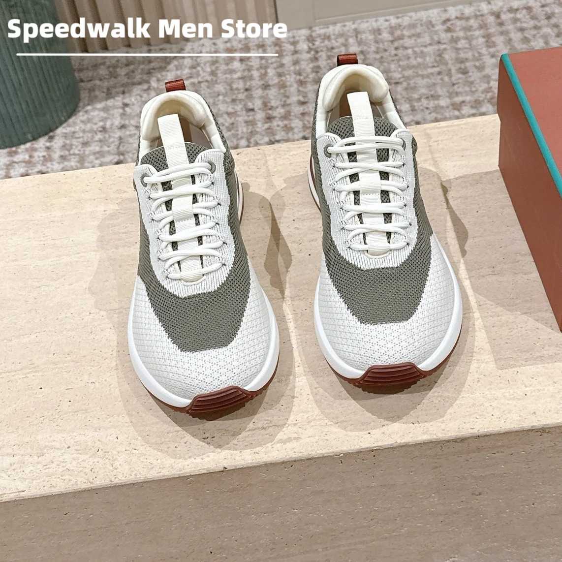 Spring Summer Breathable Knit Mesh Men Casual Platform Sneakers Soft Comfortable Leather Patch Shock Absorbing Walking Trainers