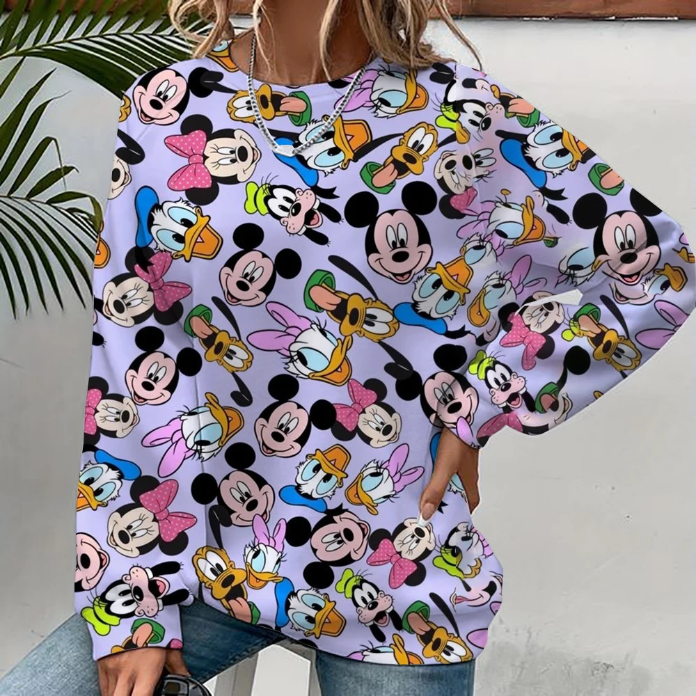 Women\'s Mickey Mouse Printed Sweatshirt, High Street Women\'s Hoodie, Y2K Pattern Clothing, Casual Round Neck Sweater