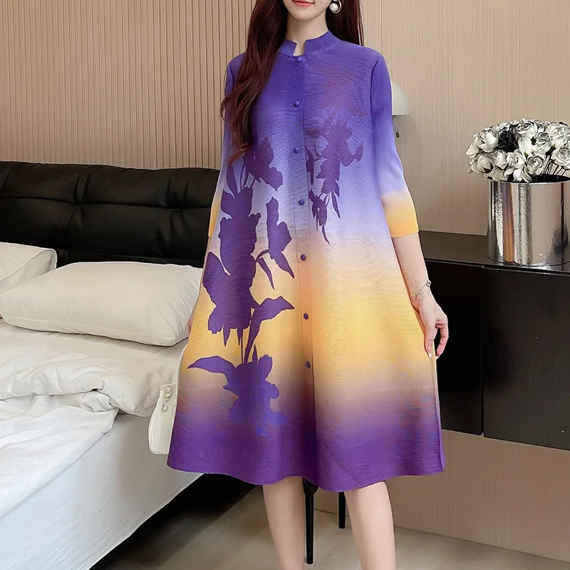 Cross border hot selling women's clothing high-end gradient coat pleated dress