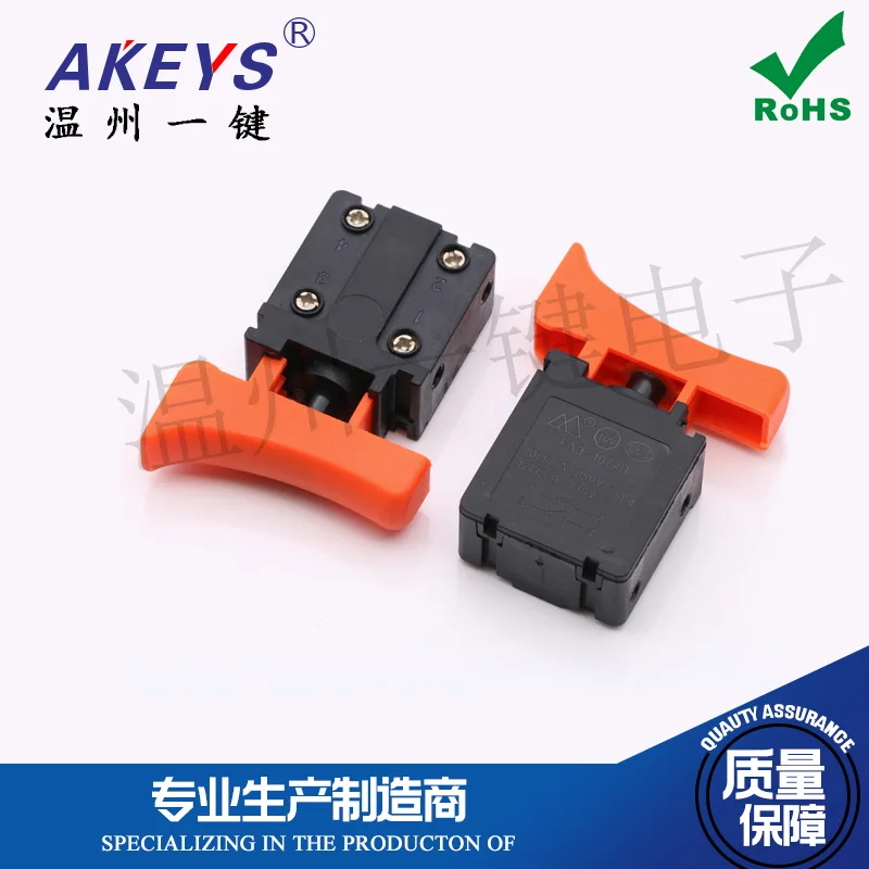 1Pc FA3-10/2D AC 250V 10A DPST NO Momentary Electric Power Tool Switch Black Orange