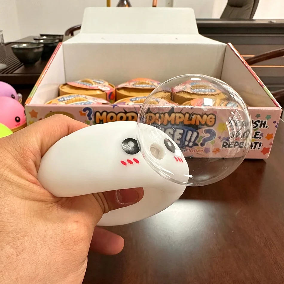 Bubble Spitting Dumpling Squishy Rebound Soft Squeeze Stress Ball With Bamboo Steamer Box Anti-Stress Toy Sensory Creative Gifts
