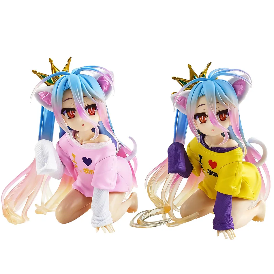 10cm 노 게임 노 라이프 애니메이션 피규어 데스크탑 귀여운 고양이 귀 시로 액션 피규어 방 장식 PVC 성인 컬렉션 모델 인형 장난감