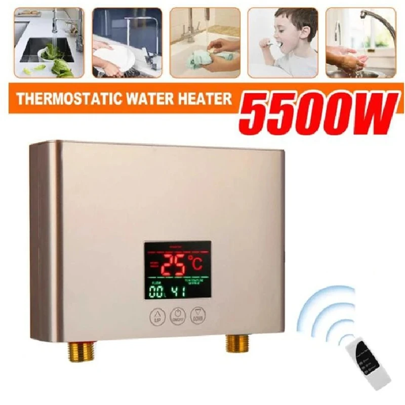 Pemanas Air Instan 220V 5500W Pemanas Listrik yang Dipasang di Dinding untuk Kamar Mandi, Pancuran Air Panas, dan Pemanas Dapur Rumah-TCES