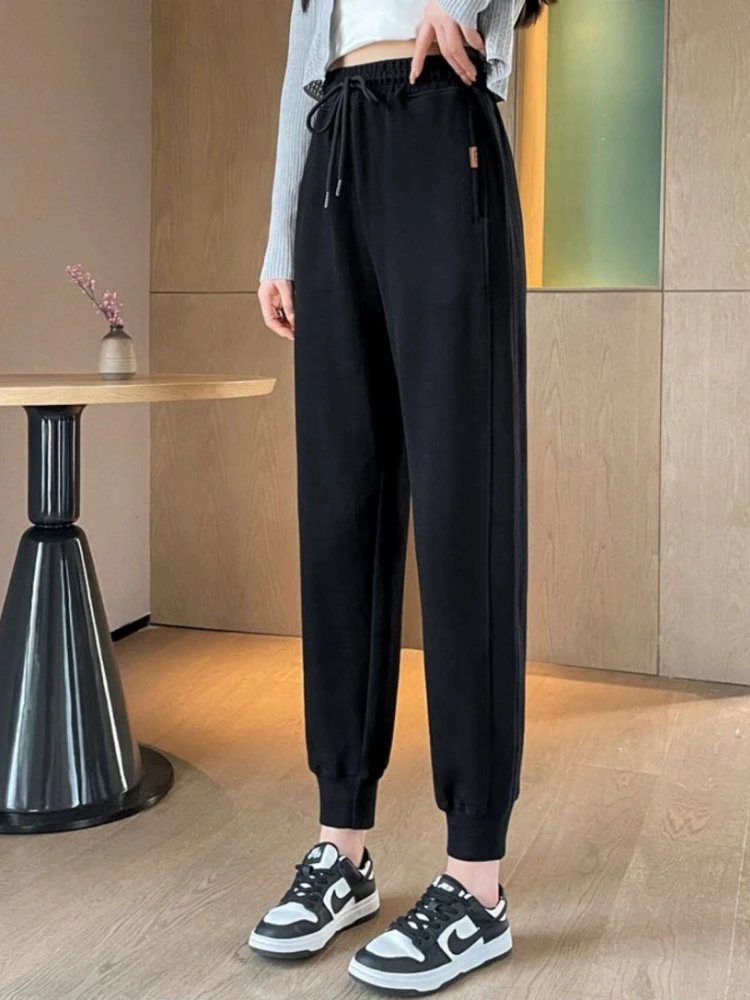 2026 Women Cotton Loose Harem Sweatpants Spring Fall Thin Winter Thick Fleece Elastic Cuffed Slim Fit Casual Joggers