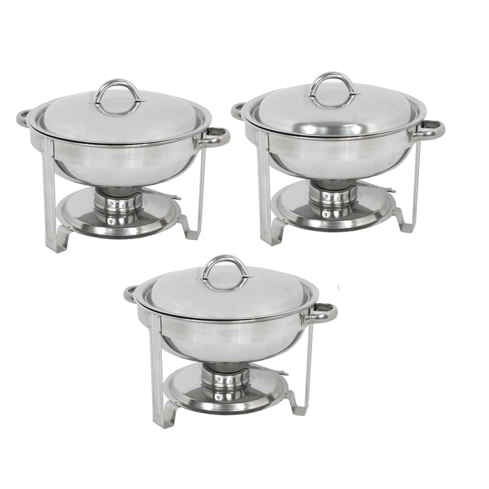 

Set of 3 Round 5 Quart Chafing Dish Catering Stainless Steel Banquet Buffet Tray