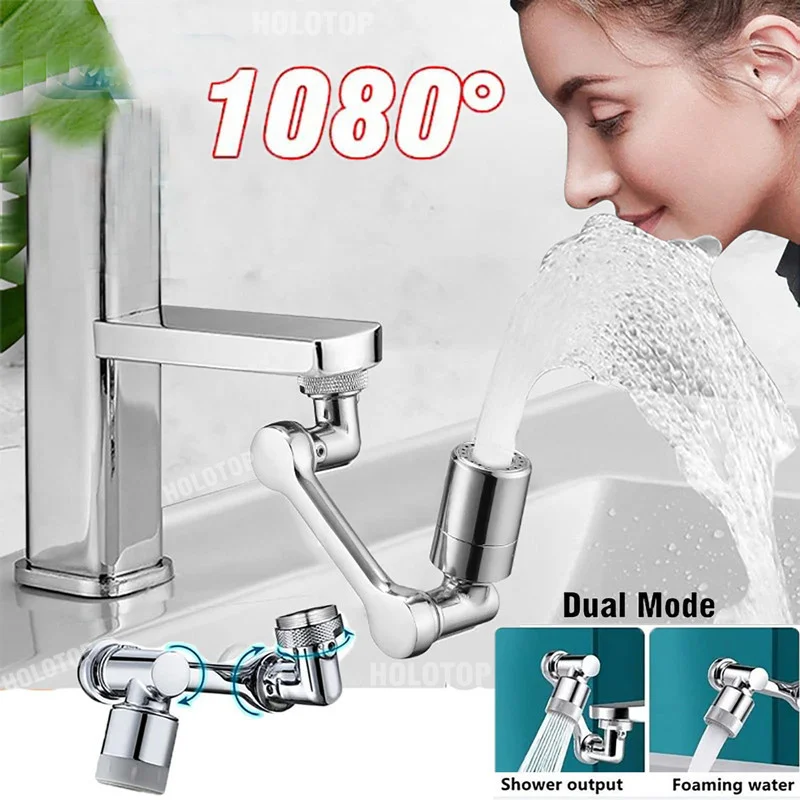 2 Mode 1080 Degree Universal Rotatable Extension Faucet Sprayer Head Bathroom Tap Extend Adapter Aerator Plastic Faucet Extender