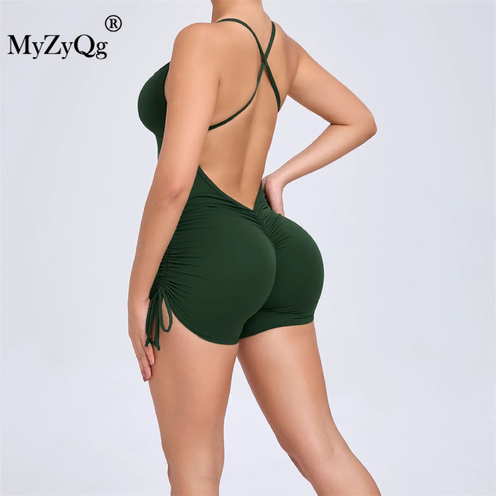 

MyZyQg Women Sleeveless Back Side Drawstring Exercise Jumpsuit Tight Sports Playsuit Buttock Lifting Quick Dry Yoga Bodycon