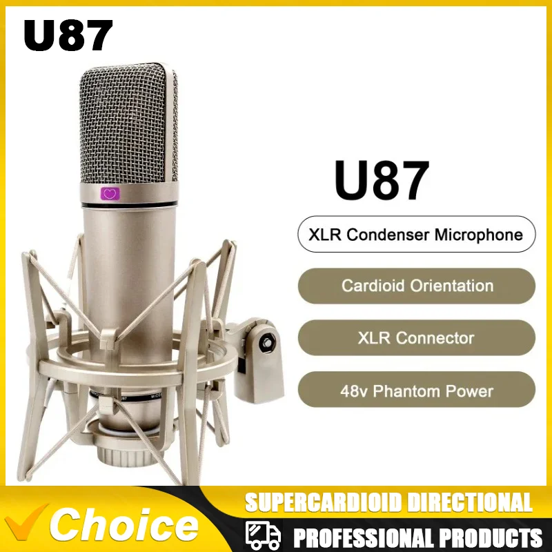 U87 XLR Condenser Microphone Professional Cardioid Studio Mic for Recording Podcasting Voice Over Streaming Home Studio