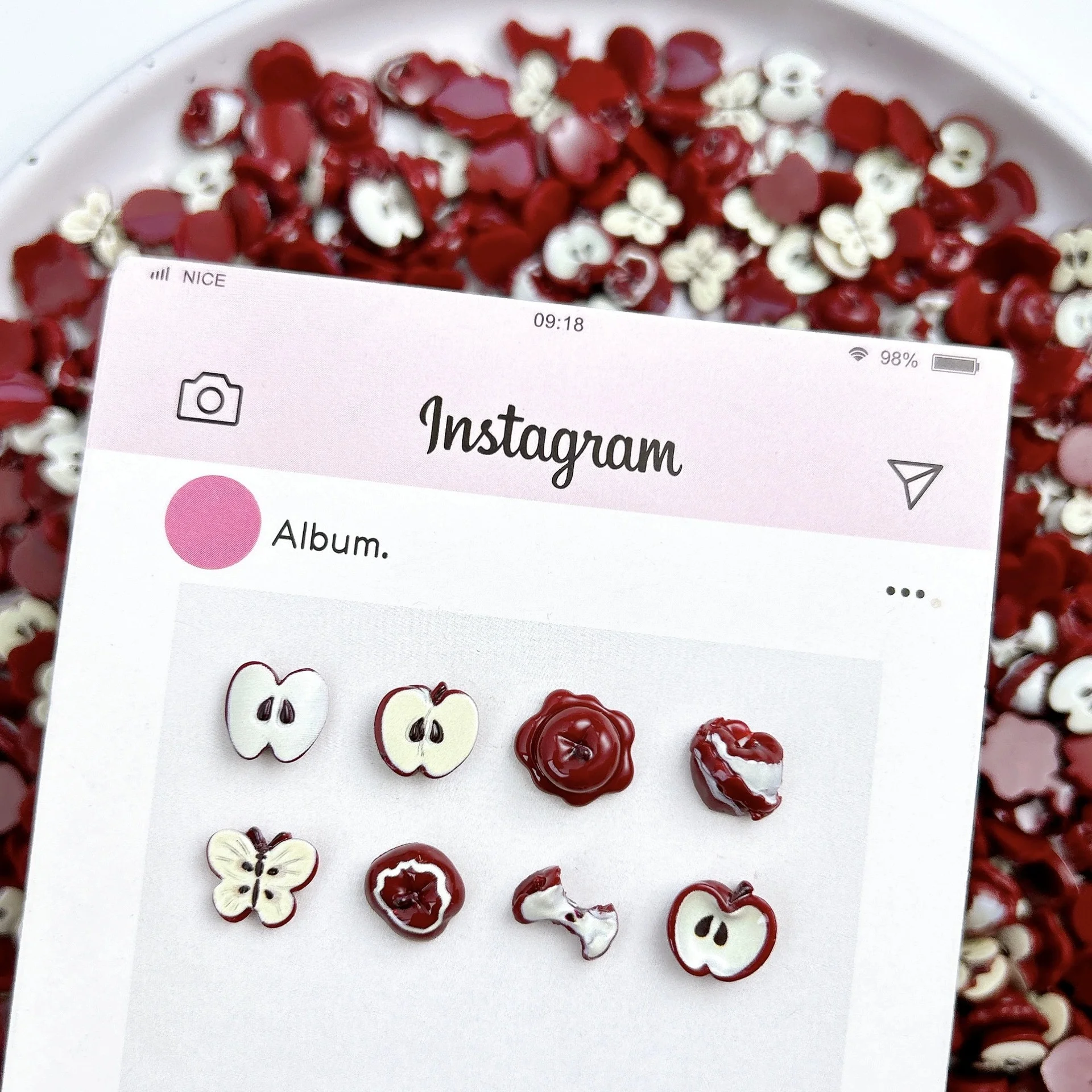 อุปกรณ์ตกแต่งเล็บ 100 ชิ้น, ผลไม้รูปงู แอปเปิ้ลหั่นเป็นชิ้น, อุปกรณ์เรซิ่น, วัสดุทำเล็บ, อุปกรณ์ตกแต่งเครื่องประดับ, เคสมือถือ DIY, ต่างหู