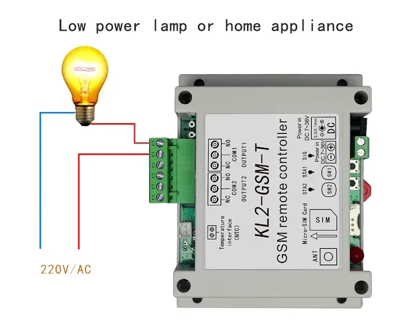 KL2-GSM-TC Dual Relay Switch Module GSM Alarm with SMS Controller with Temperature Sensor for Lighting/Fish Pond Culture/Storage