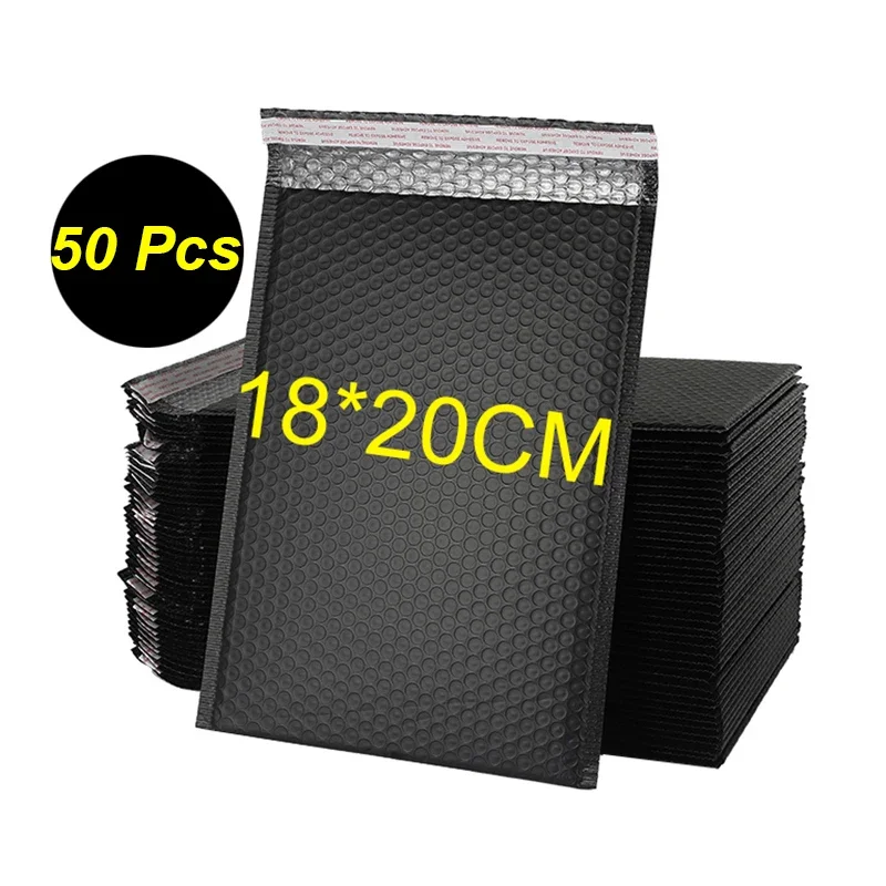 50 Pcs 18*20cm Bubble Envelope Black Bubble Mailer Bubble Mailers Padded Envelopes Gift Lined Packaging Self Seal Bag