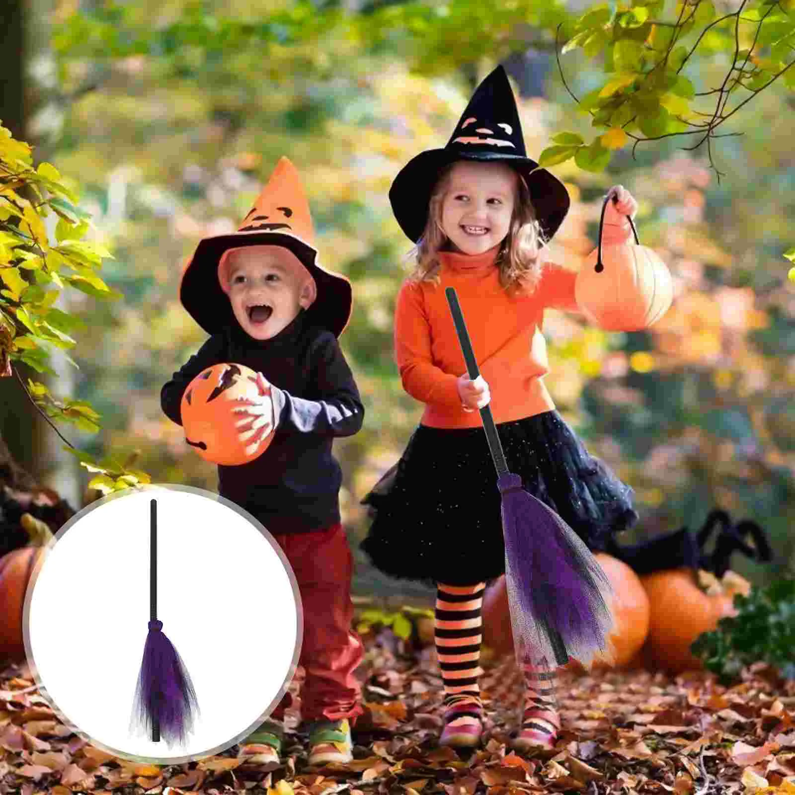 Halloween Decorations Broom Cosplay Party Favor Lace Witches Men and Women Accessories for