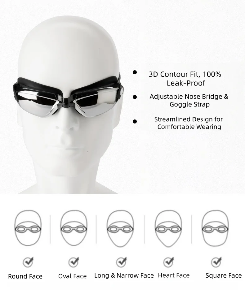 ARENA High-Definition Renn-Schwimmbrille mit Sehstärke für Erwachsene, wasserdicht, beschlagfrei, galvanisiert, Silikon-Schwimmbrille – Detail 8