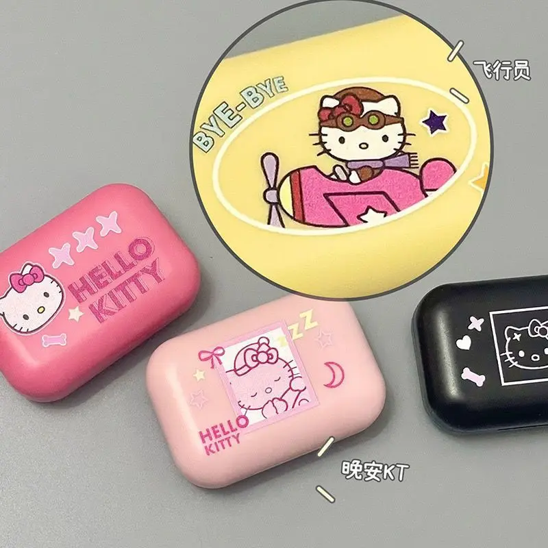 Sanrio Hello Kitty Contact Lens Box Cute Cartoon Kitty Contact Lens Box Small, Portable and Easy to Use Contact Lens Box