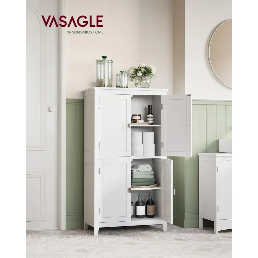 

Bathroom Floor Storage Cabinet, Bathroom Storage Unit, Freestanding Cabinet with 4 Doors, Adjustable Shelves