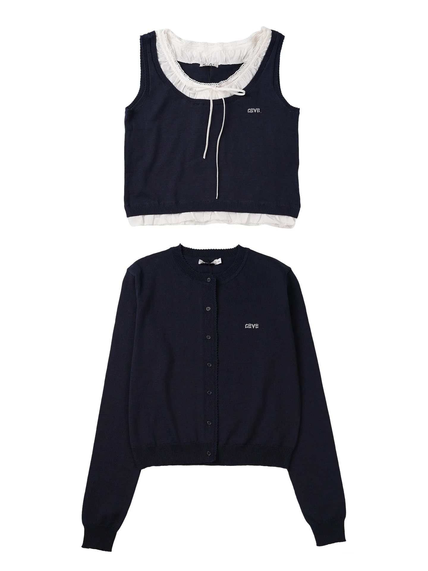 

Комплект: вязаный кардиган с кружевной отделкой и женский жилет на завязках, имитация двух предметов, из смесового хлопка, Sugar Home Lin Na Lian, весна