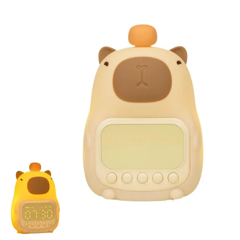 Cute Cartoon Capybara Digital Alarm Clock Rechargeable Dimmable LED Night Light Timing Silicone Table Clock Room Decor