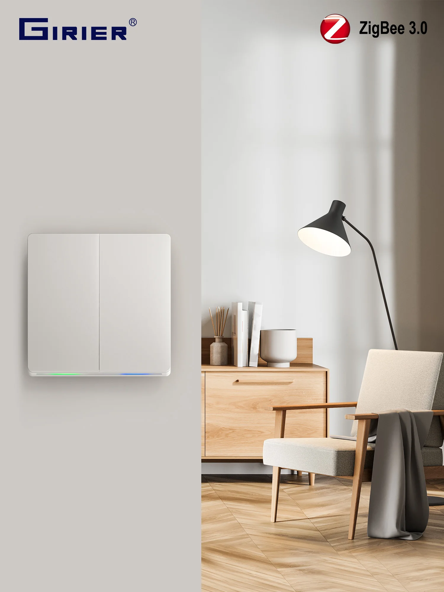 GIRIER ZigBee interrupteur mural Tuya bouton intelligent interrupteurs d'éclairage 1/2/3/4 Gang Support neutre ou sans fil neutre fonctionne avec Alexa