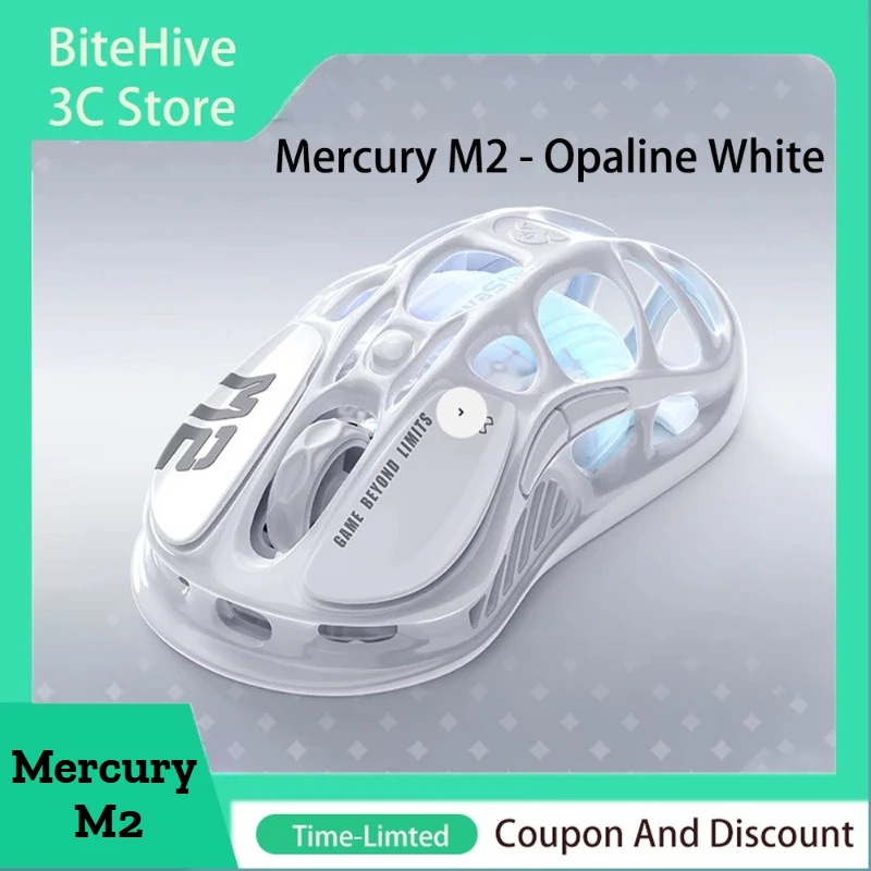 GravaStar Mercury M2- Opaline White Mouse Wireless/Wired Bluetooth Gaming Home 29 Hole Magnesium Alloy Lightweight Hollow 3395 E