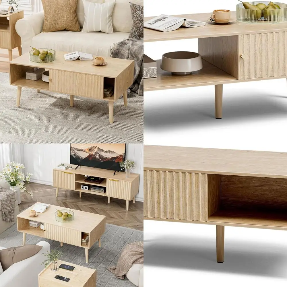 

Bohemian Style Dining Table with Storage, Sliding Doors, and Solid Oak Legs for Living Spaces