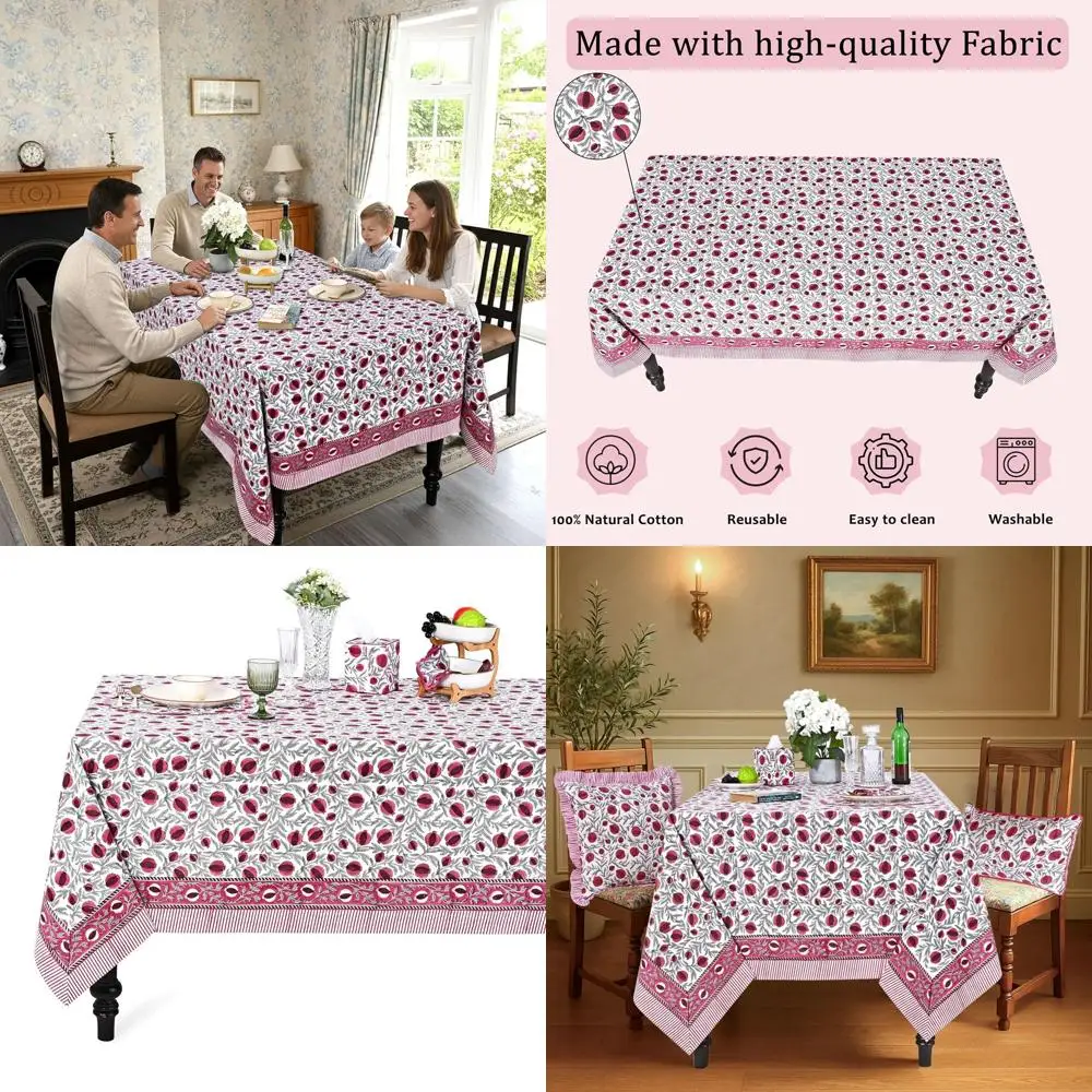 

Sangria Red 118x70 Rectangle Cotton Tablecloth - Reusable Decorative Cover for Everyday Dining, Spring, Easter, Valentine's Day