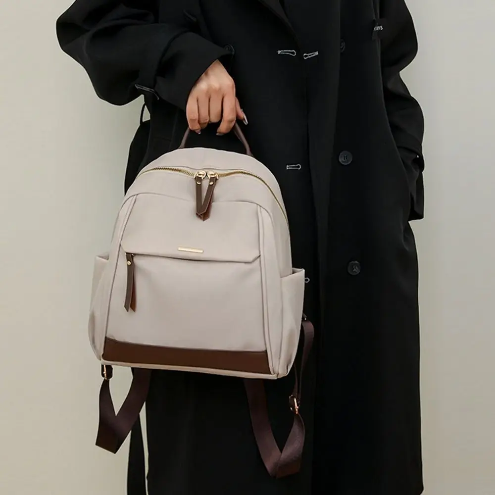 Casual Canvas Nylon Backpack Large Capacity Zipper Women Backpack Lightweight Waterproof Oxford Shoulder Bag Storage Bag