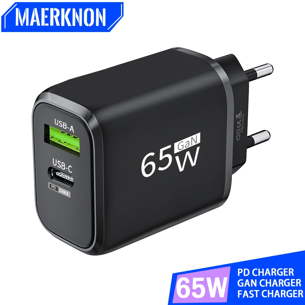 GaN Total 65W Quick Chargr 3.0 Fast Charging Mobile Phone Power Adapter For iPhone 15 Samsung Xiaomi Wall Charger EU/US Plug