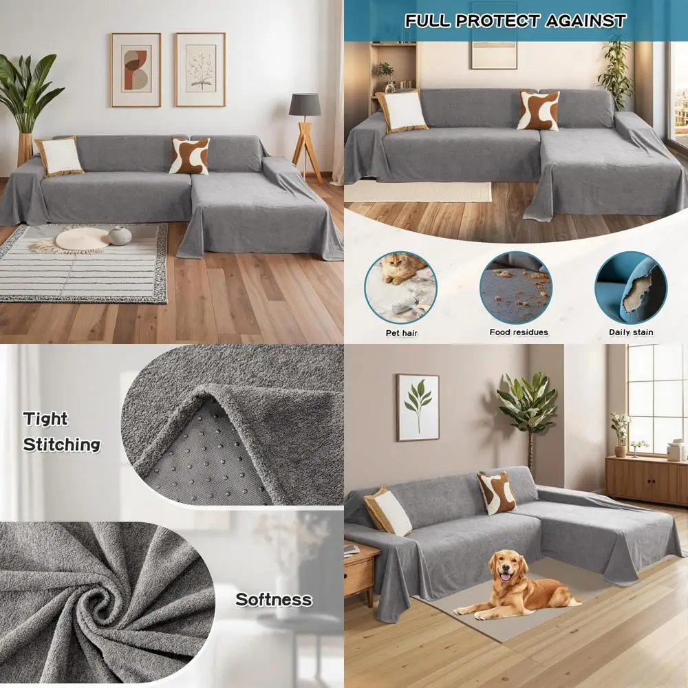

mysky home sectional couch cover for dogs, 2 pieces couch covers for l shape sofa, sofa cover washable, furniture protector chai