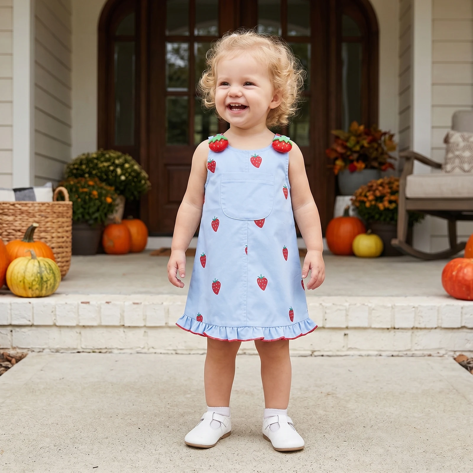 Baby Girls Overall Dress, Sleeveless Cherry Strawberry Print Infant Dress Clothes for Casual Daily