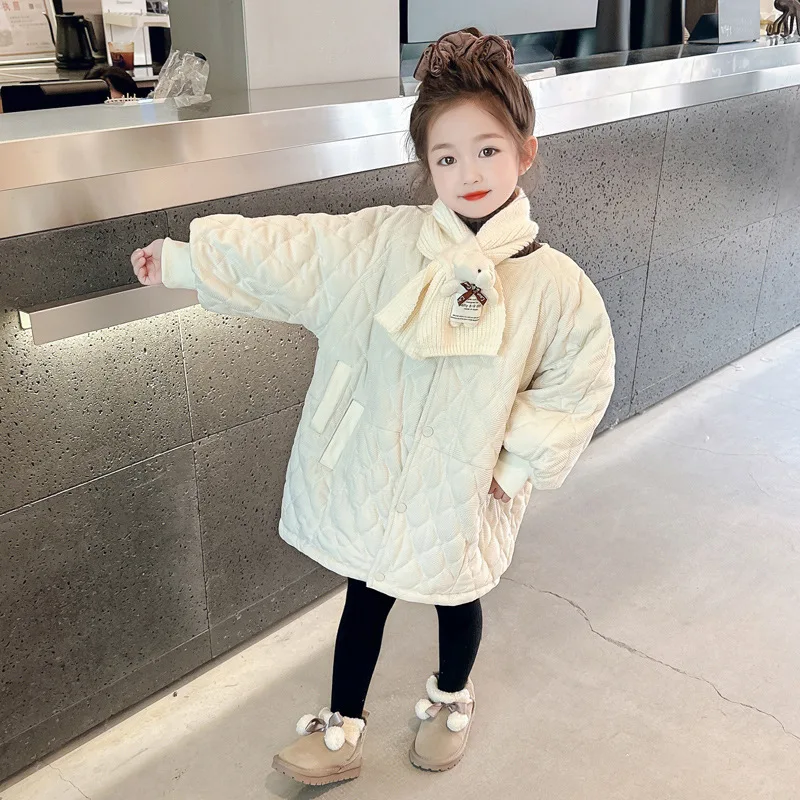 Baby Girls Fleece Thick Wool Coat Children 2024 New Autumn Winter Fashion Simple Casual Wool Coat Korean Simple Style Clothes