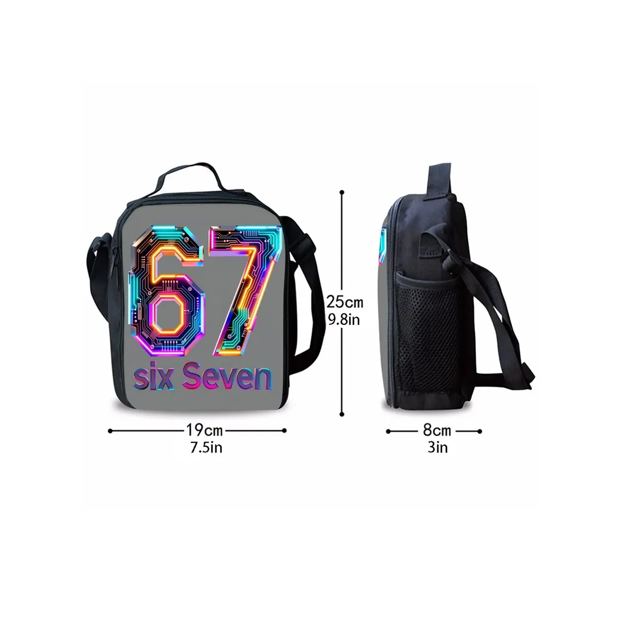Colorful Number 67 Print Shoulder Strap Insulated Lunch Bags 2D Cartoon Boy/Girls Picnic Food Preservation Lunch Box Bag Thermal
